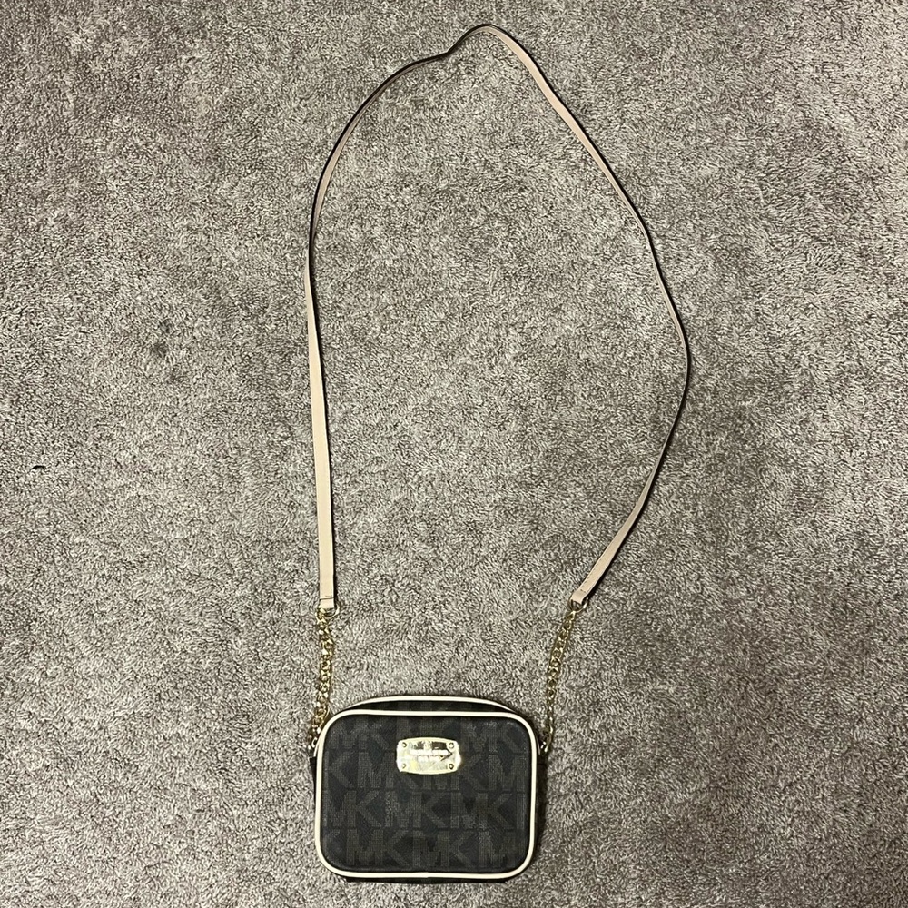Michael Kors Monogram Black and Tan Crossbody Bag